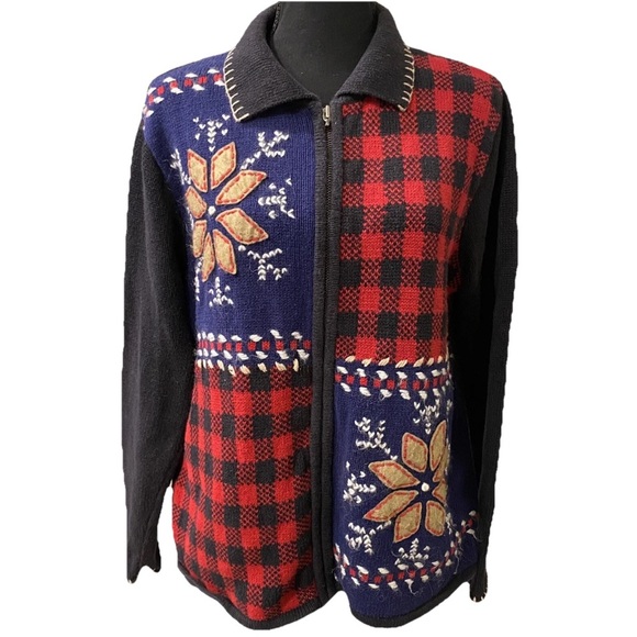 Vintage Classic Elements Holiday Christmas Snowflake Zip Up Sweater Women’s M - Picture 1 of 10